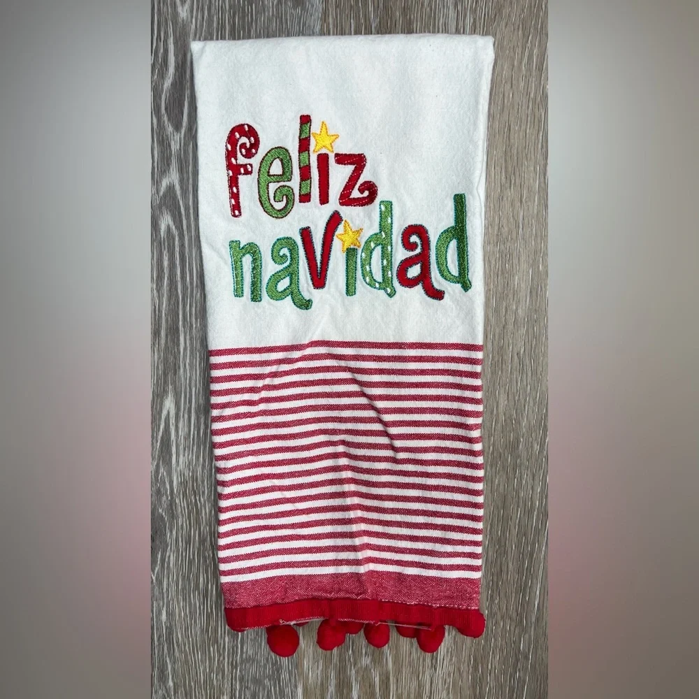 Feliz Navida Holiday Embroidered Kitchen Towel